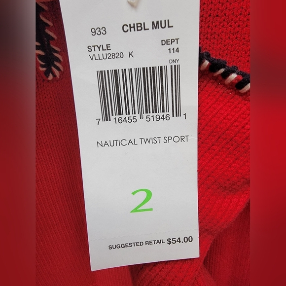 Village Sport Red Nautical America Women's 1/4 Zip Knit Sweater Size 2/Large NWT - Picture 4 of 4